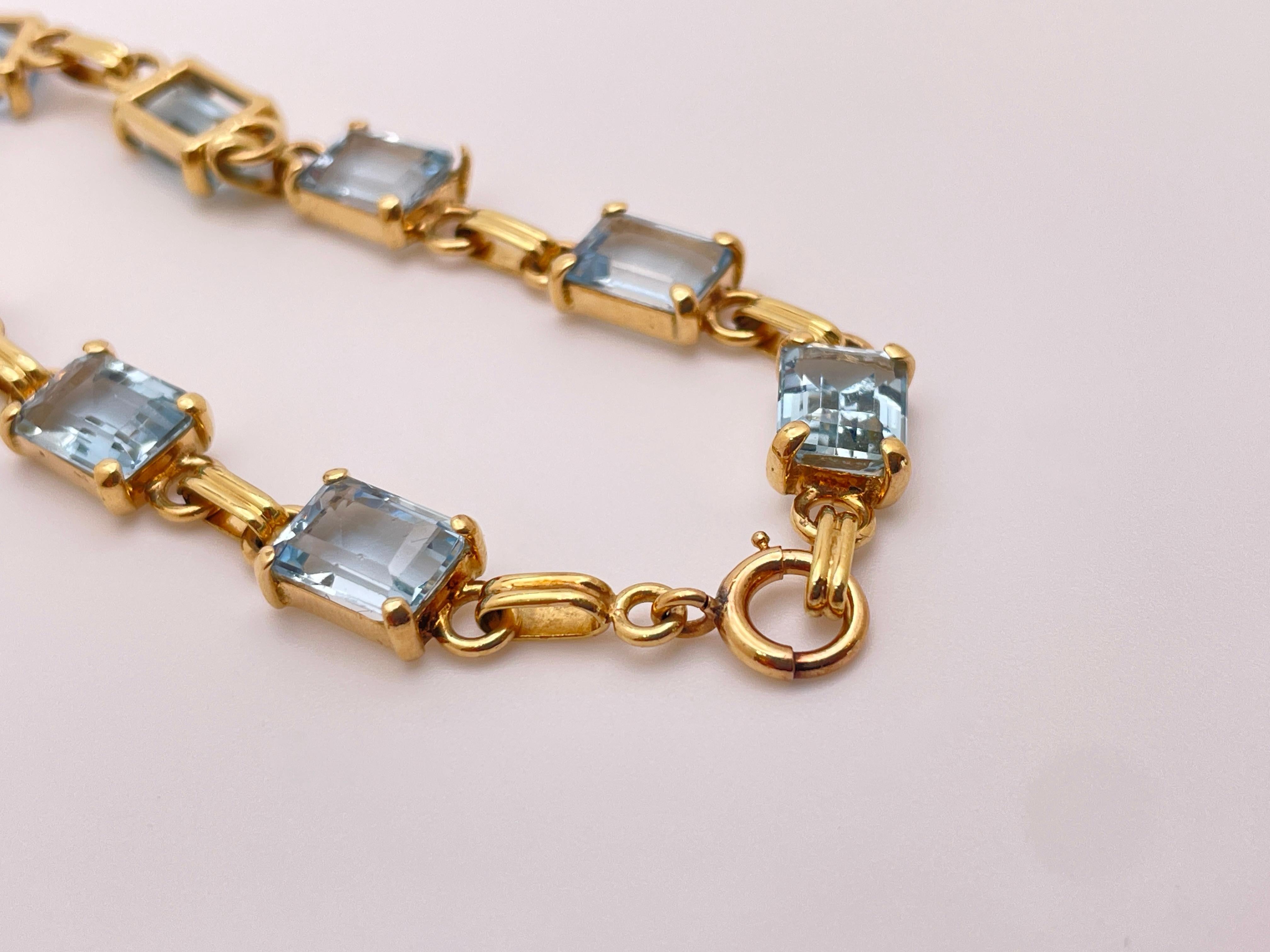 17 CT Natural Blue Aquamarine 14K Yellow Gold Tennis Bracelet For Sale 5