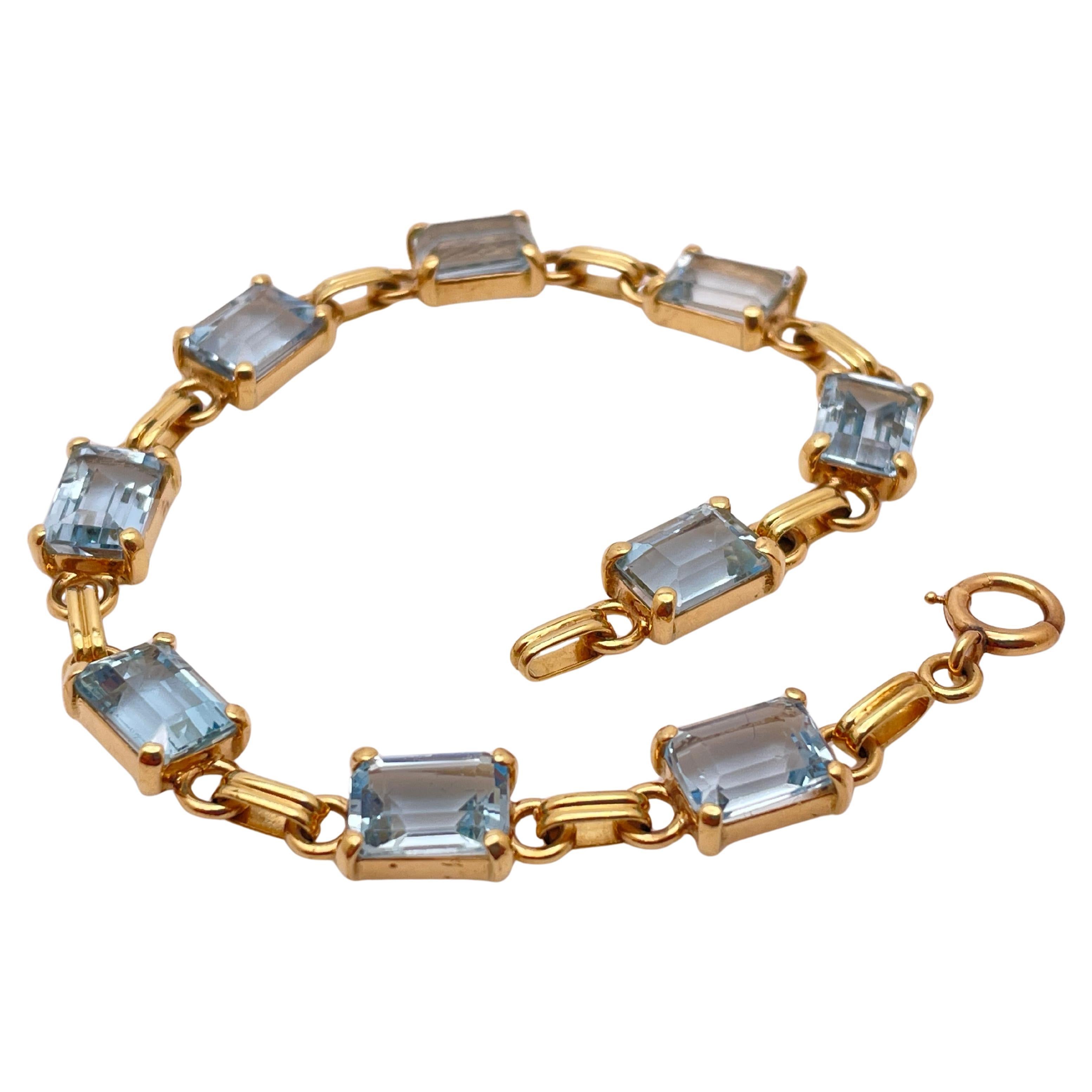 17 CT Tennisarmband aus 14 Karat Gelbgold mit natürlichem blauem Aquamarin