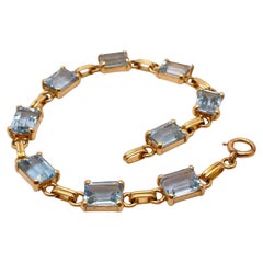 17 CT Natural Blue Aquamarine 14K Yellow Gold Tennis Bracelet