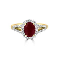 Gemistry 1.7 Ct. Oval Ruby & Diamond Split Shank Solitaire Ring, 14K Yellow Gold