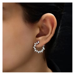 1.70 ct Pear Diamond Open Crescent Hoop Earrings 18K White Gold Anniversary Gift