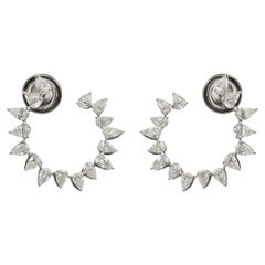 1.70 ct Pear Diamond Open Crescent Hoop Earrings 18K White Gold Anniversary Gift