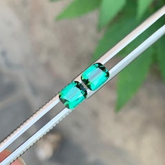 1.7 Cts Bluish Green Cushion Cut Tourmaline Gemstone Pair for Earrings Jewellery