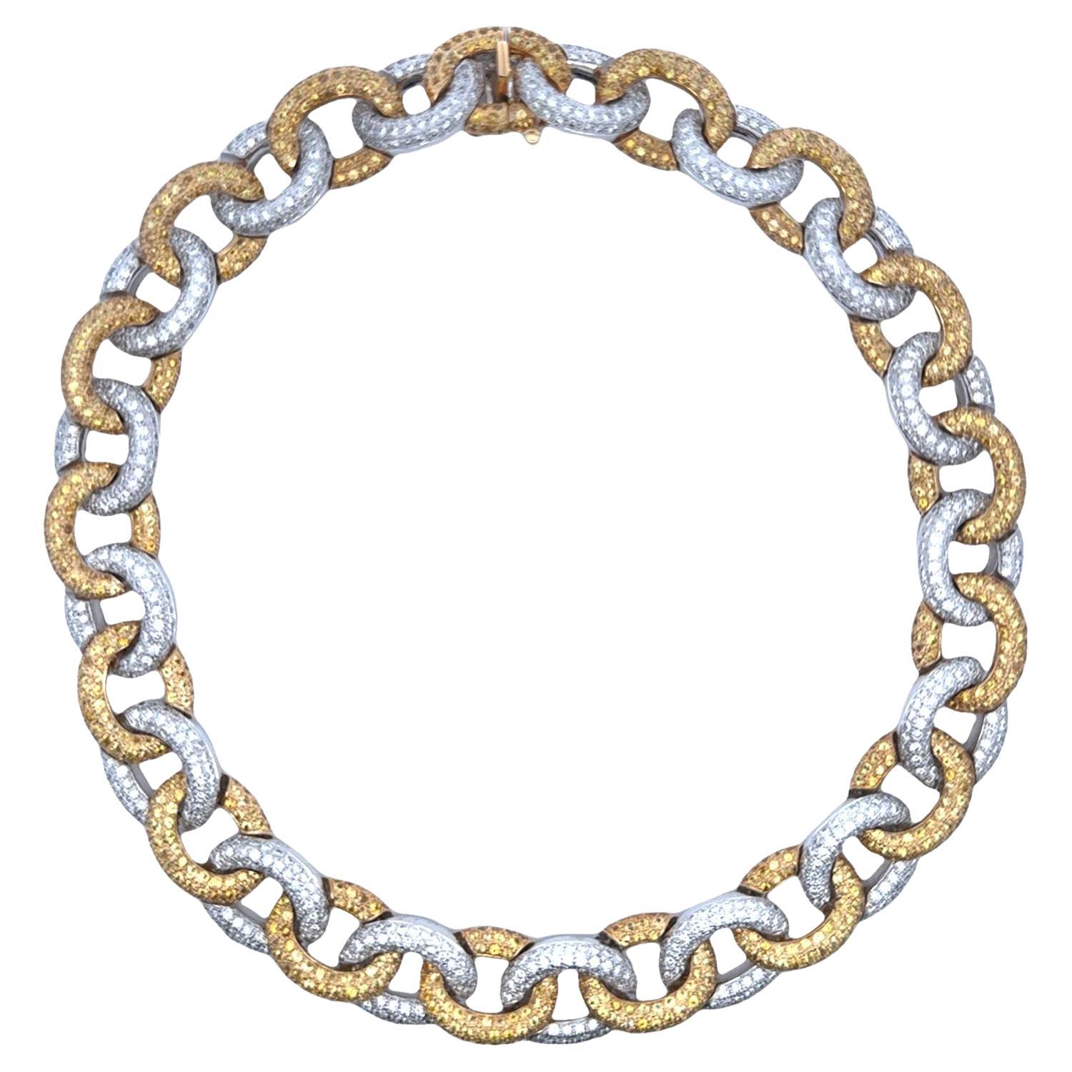 17 CTW Round Brilliant Pavé Diamond Yellow Sapphire 18K Two Tone Gold Necklace