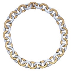 17 CTW Round Brilliant Pavé Diamond Yellow Sapphire 18K Two Tone Gold Necklace