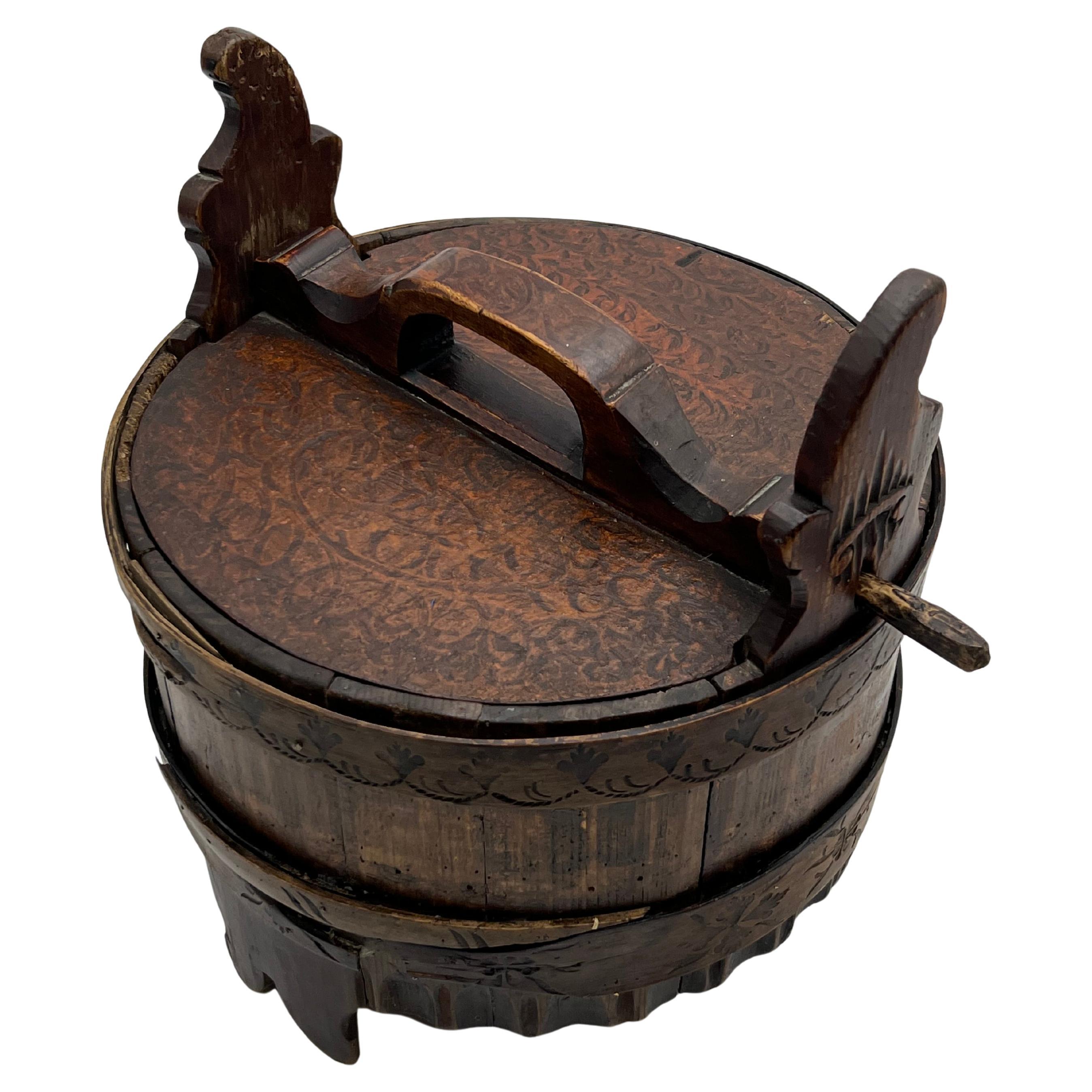 1700s/Début 1800s Antique Rustic Butter Bucket, Norway, Museum Quality Folk Art