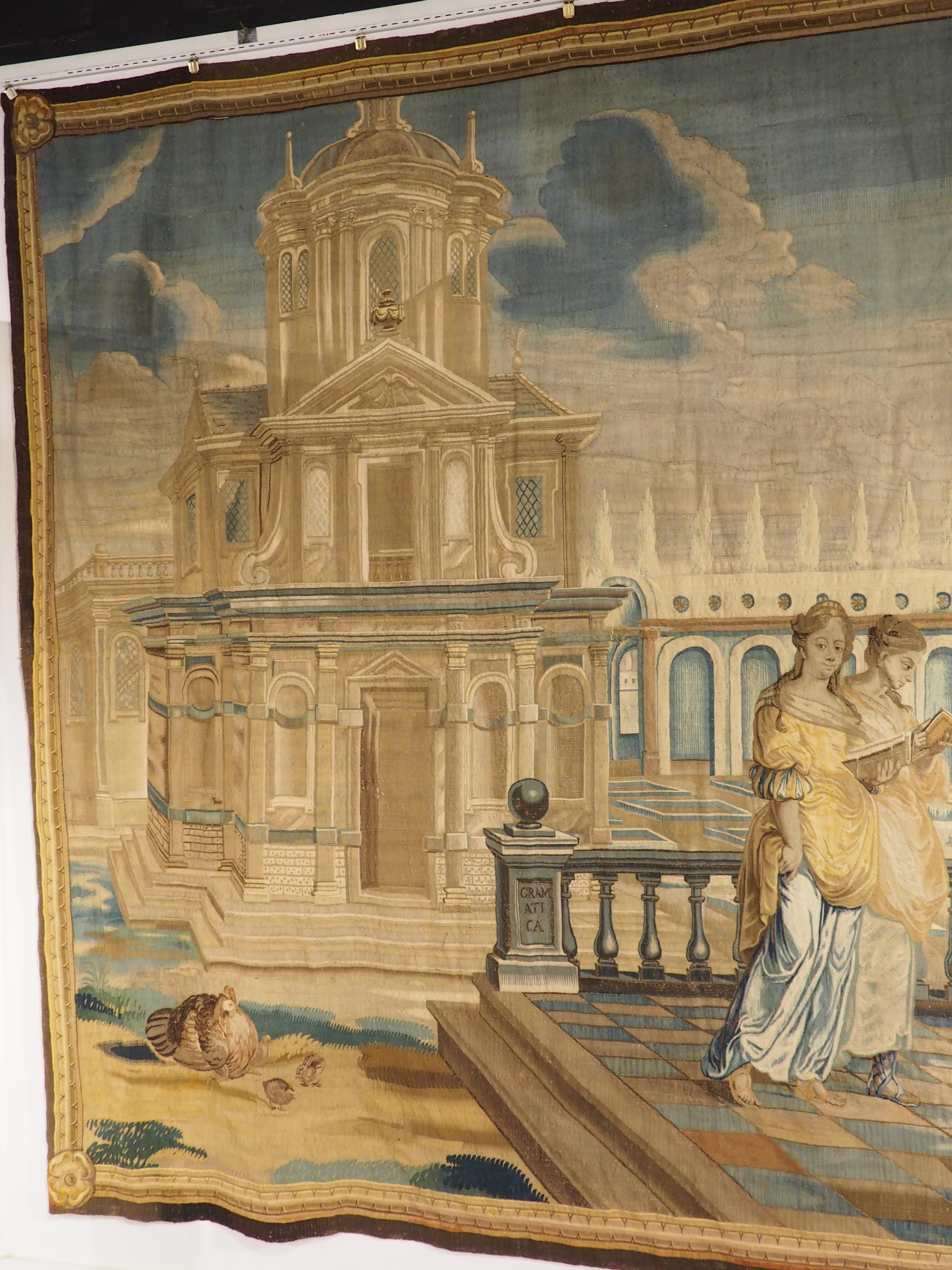 Neoclassical 17 Foot Long Signed Flemish Tapestry from the Series of 7 Liberal Arts, C. 1670 For Sale