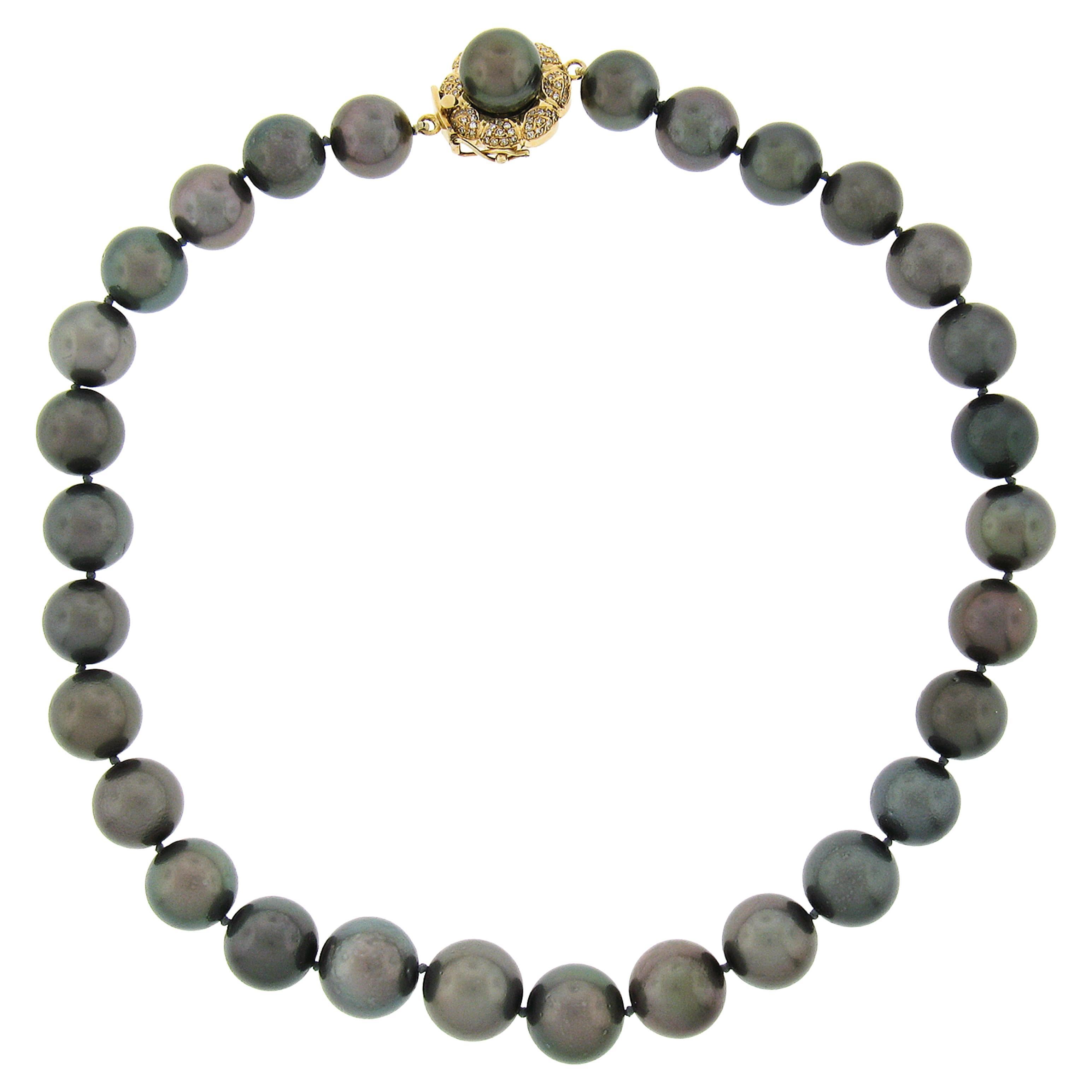 GIA Tahitian Gray Pearl Strand Necklace with 18k Gold Diamond Clasp
