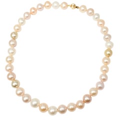 Vintage 17" Gold, White, and Pink Freshwater Pearl Necklace in 14K Yellow Gold