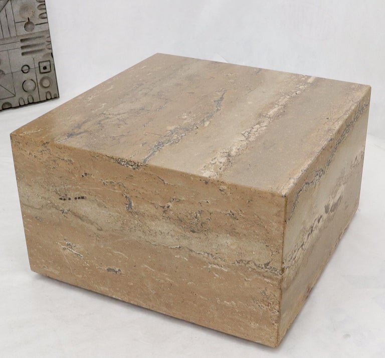 Cube Square Shape Travertine Marble Coffee Table on Wheels For Sale at