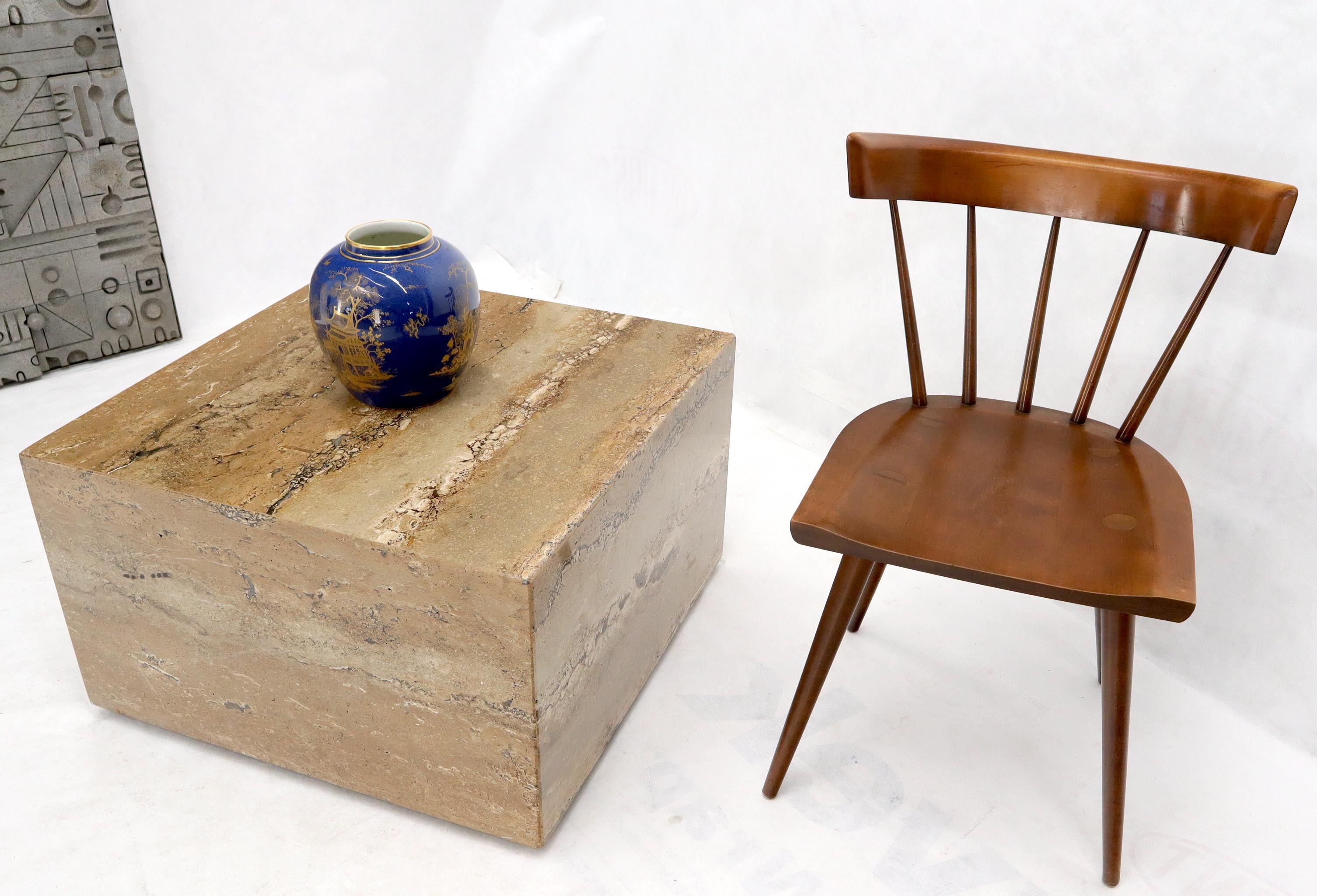 Cube Square Shape Travertine Marble Coffee Table on Wheels In Excellent Condition For Sale In Rockaway, NJ