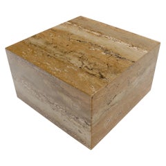 Cube Square Shape Travertine Marble Coffee Table on Wheels