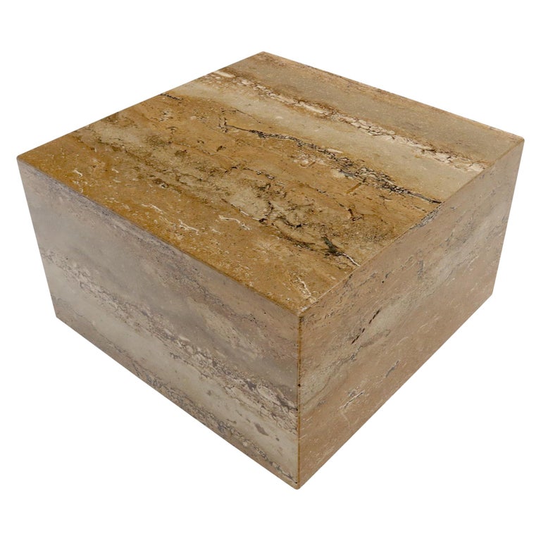 Cube Square Shape Travertine Marble Coffee Table on Wheels For Sale at