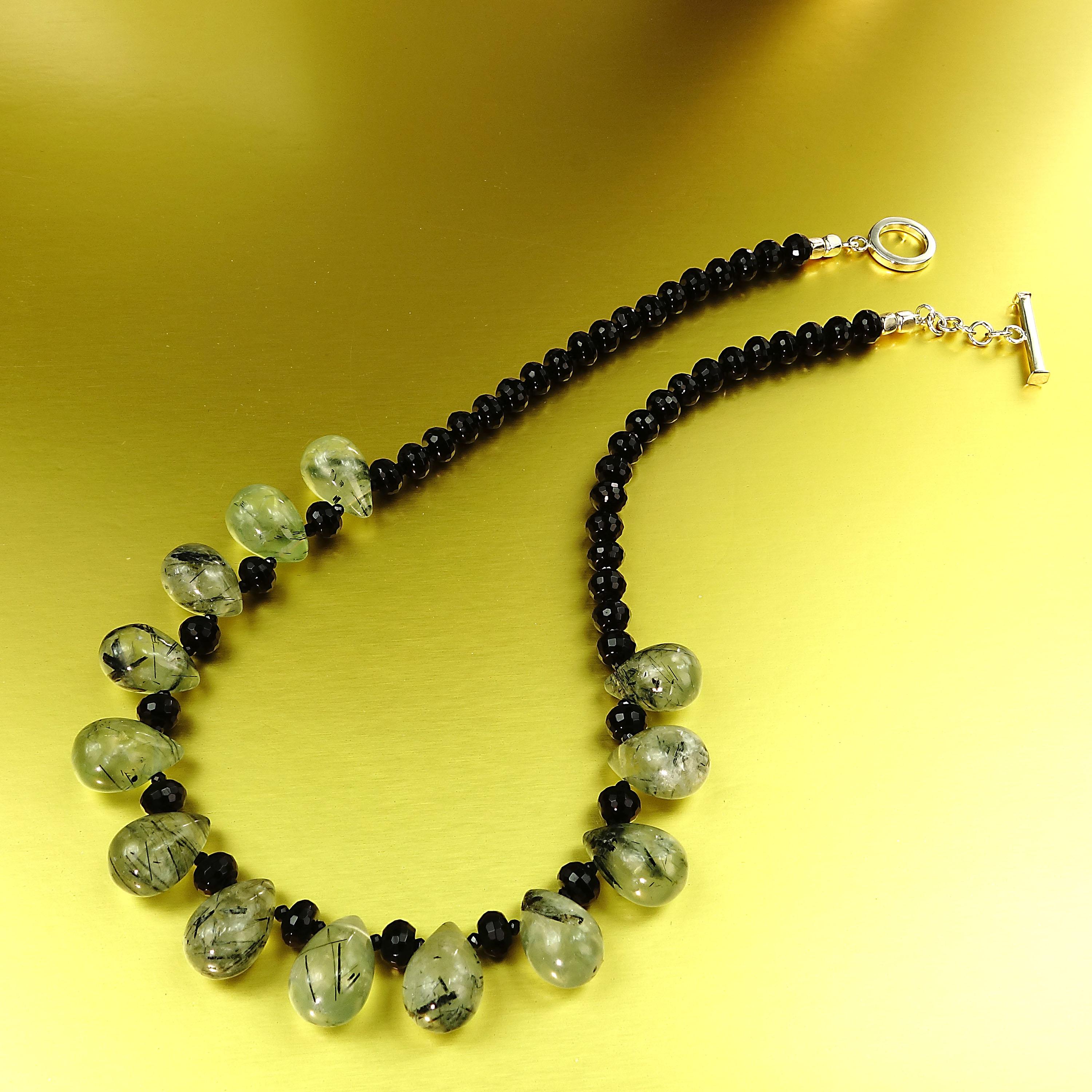 Women's or Men's AJD Green Prehnite and Black Onyx Necklace