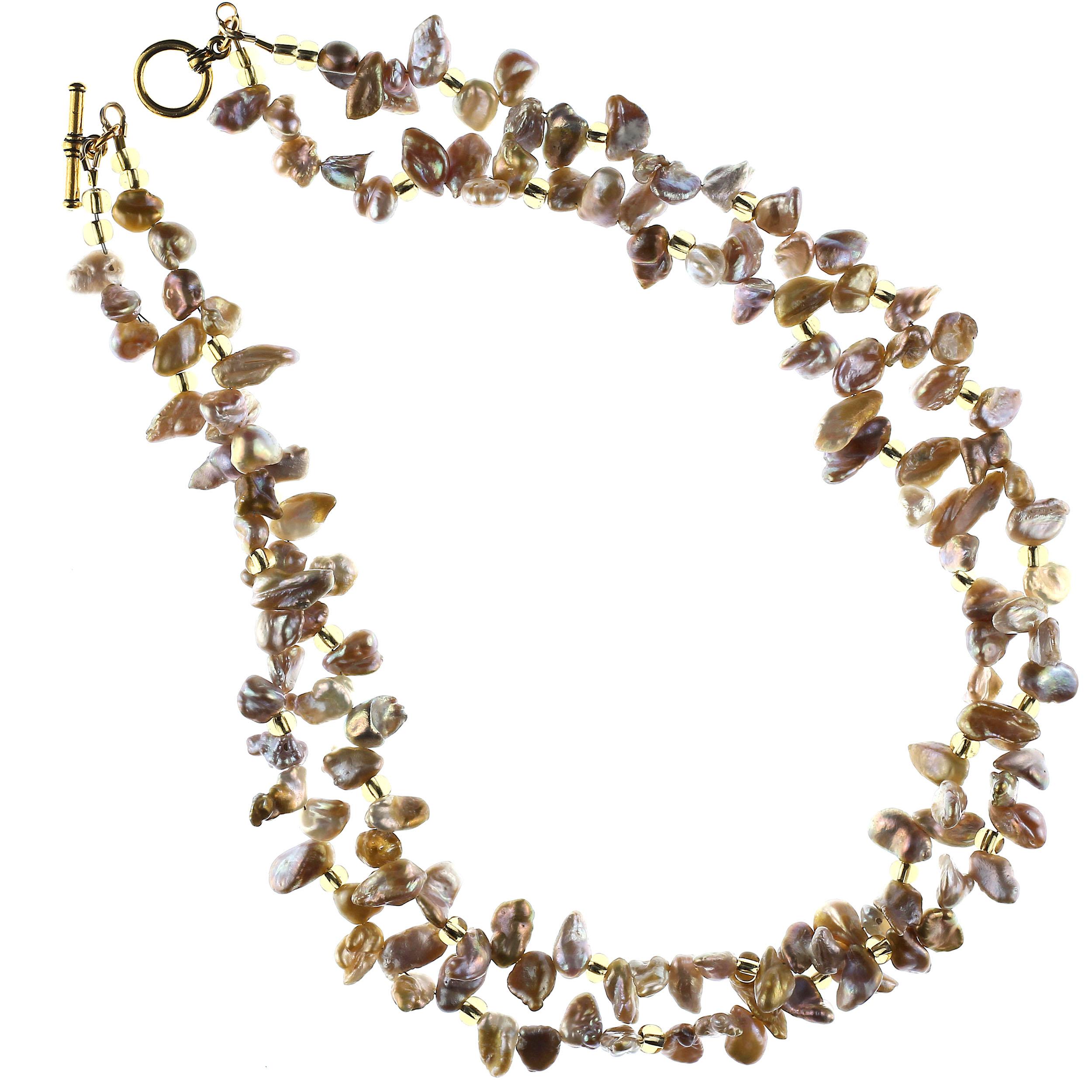 AJD Zwei-Strang, Freeform Goldy-Gray 17 Zoll Perlenkette Großes Geschenk! im Angebot 2