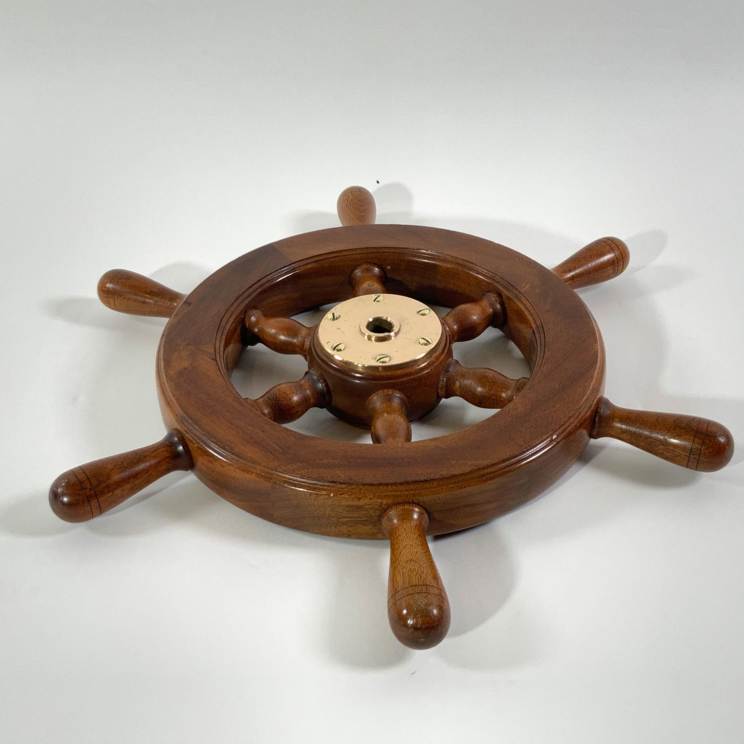 Lacquered Varnished Six Spoke Yacht Wheel For Sale