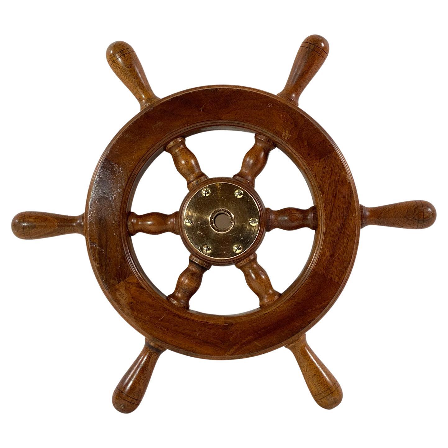 Varnished Six Spoke Yacht Wheel For Sale