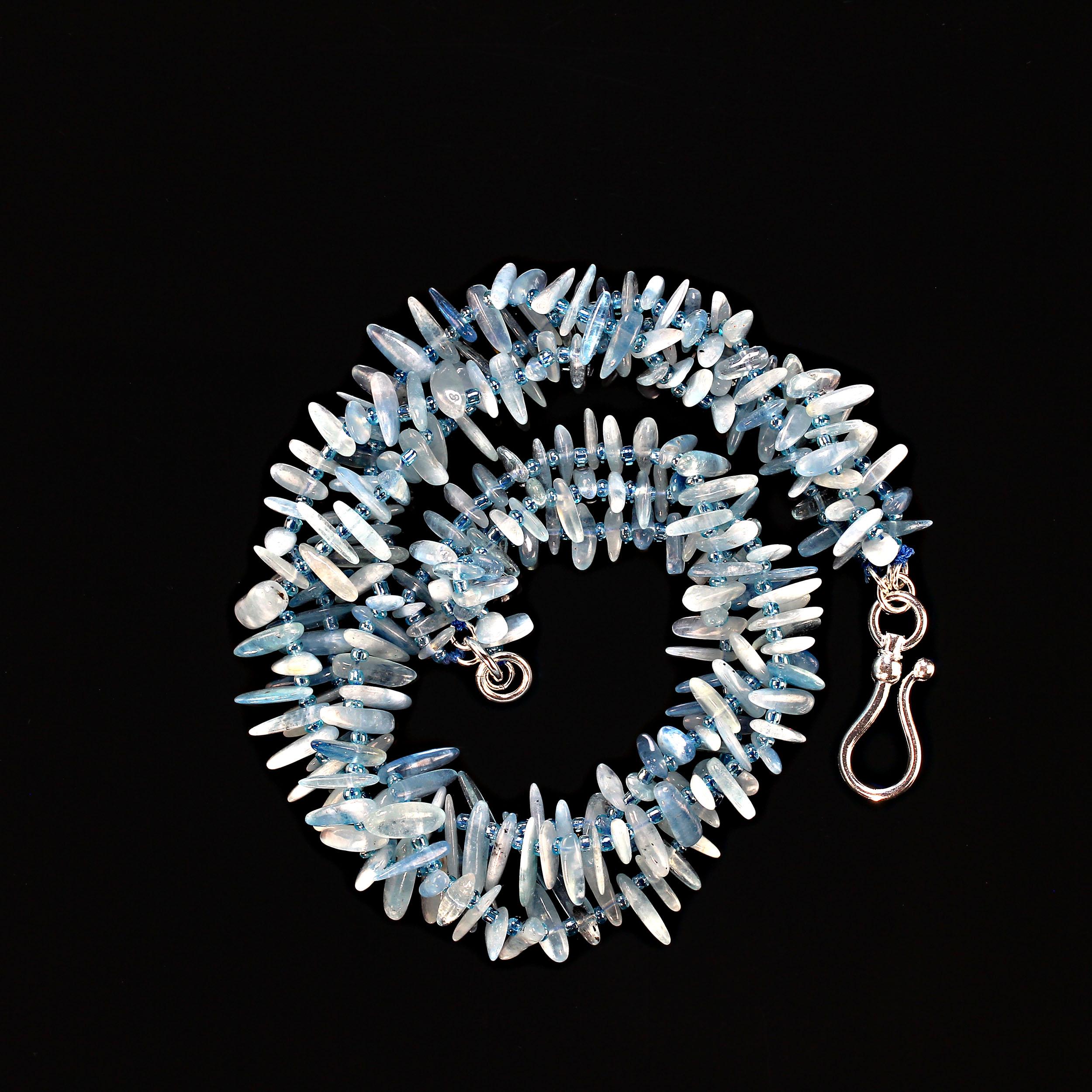 Bead 17 Inches Elegant Aquamarine Three strand necklace  Terrific Gift! For Sale