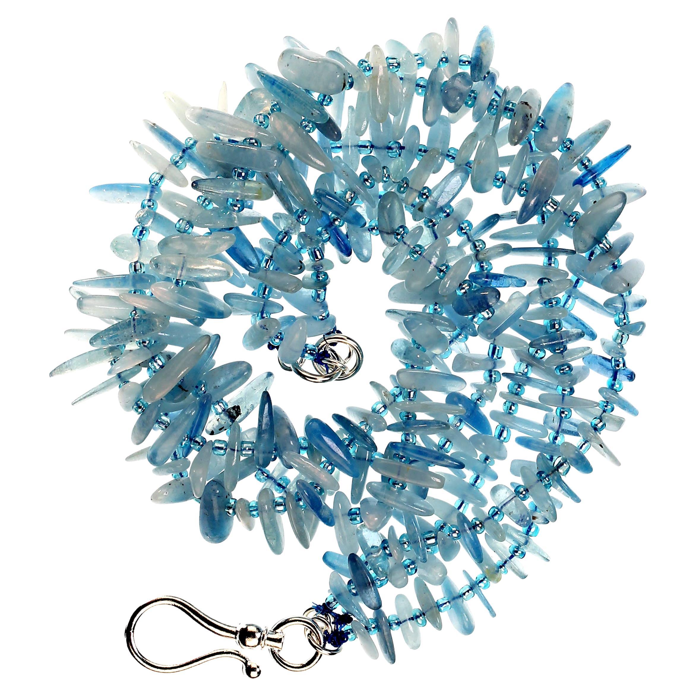 Artisan 17 Inches Elegant Aquamarine Three strand necklace  Terrific Gift! For Sale