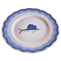 Antique 17 Lenox Blue Sailfish Dinner Plates w/ Silver Waves Black Starr & Frost/Gorham