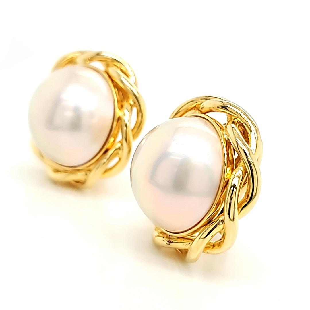 Contemporary Mabe Pearl and 18 K Earrings For Sale