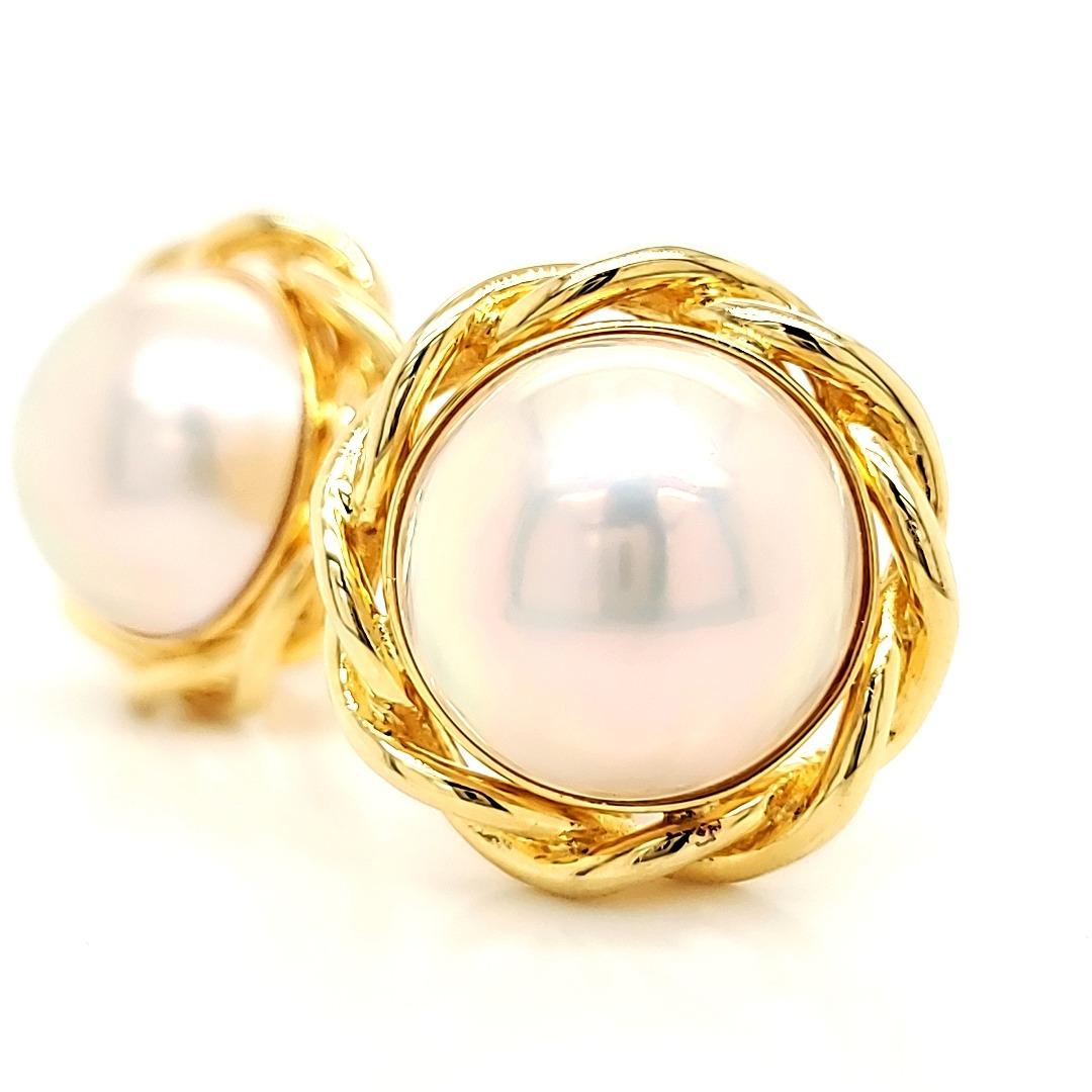 Half Moon Cut Mabe Pearl and 18 K Earrings For Sale