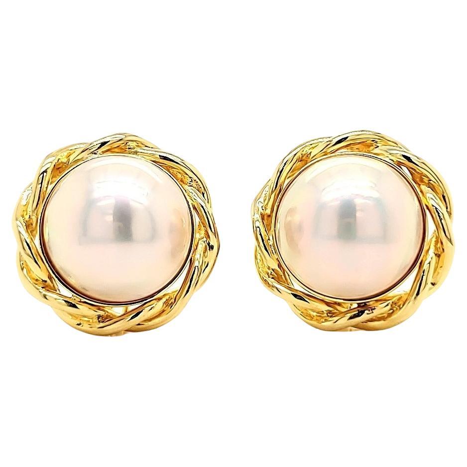 Mabe Pearl and 18 K Earrings For Sale