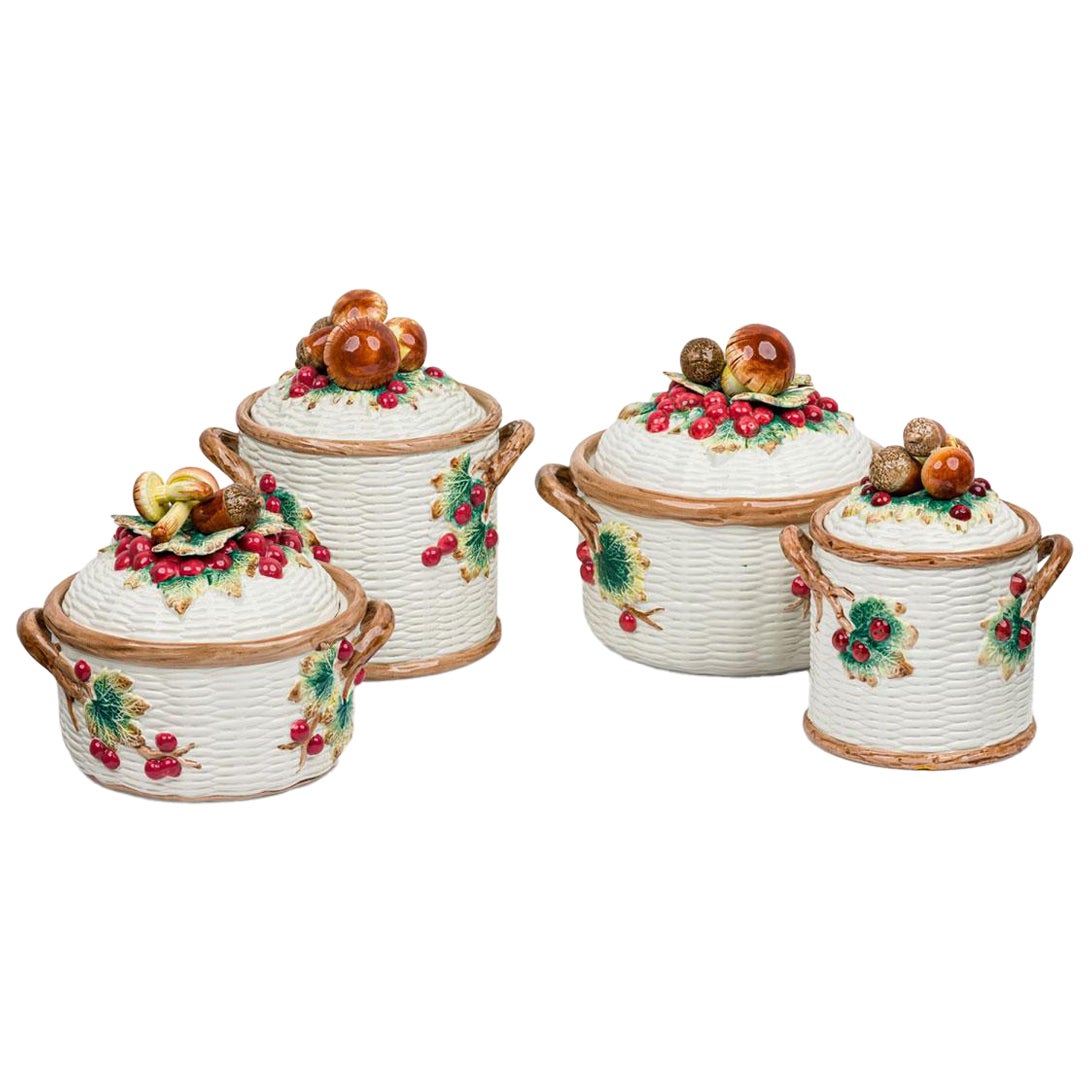 17-Piece Vintage Ceramic Mushroom and Berry Motif Crockery Set For Sale