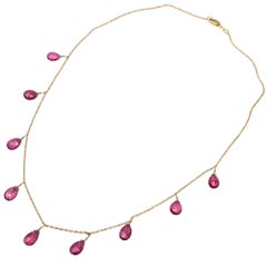 17" Pink Tourmaline Briolette Necklace in 18 Karat Yellow Gold