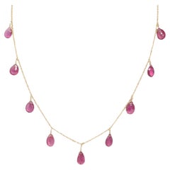 17" Pink Tourmaline Briolette Necklace in 18 Karat Yellow Gold