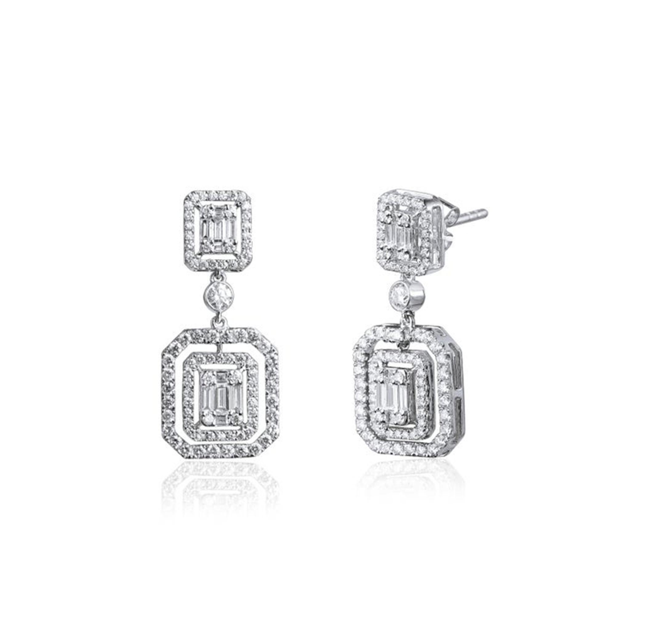 Boucles d'oreilles Art déco en diamants taille baguette 1,7 carat avec sertissage à l'illusion, G VS Pour femmes en vente