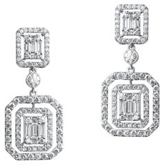 Boucles d'oreilles Art déco en diamants taille baguette 1,7 carat avec sertissage à l'illusion, G VS