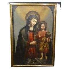 17ème siècle Portrait colonial sur toile « Virgin del Popolo », Virgin with child