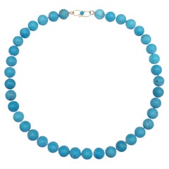 17" Turquoise Bead Necklace, 18 Karat Yellow Gold