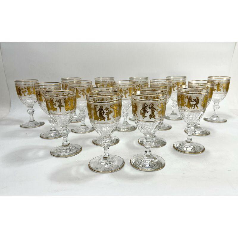 17 Val St. lambert frosted glass and gilt wine or water goblets danse de flore

Frosted circular band with various gilt molded figures dancing throughout.

Additional Information:
Material: Glass
Dimension: 3 inches diameter x 6.625 inches