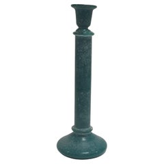 17" Retro Candlestick Holder Turquoise Glass Frosted
