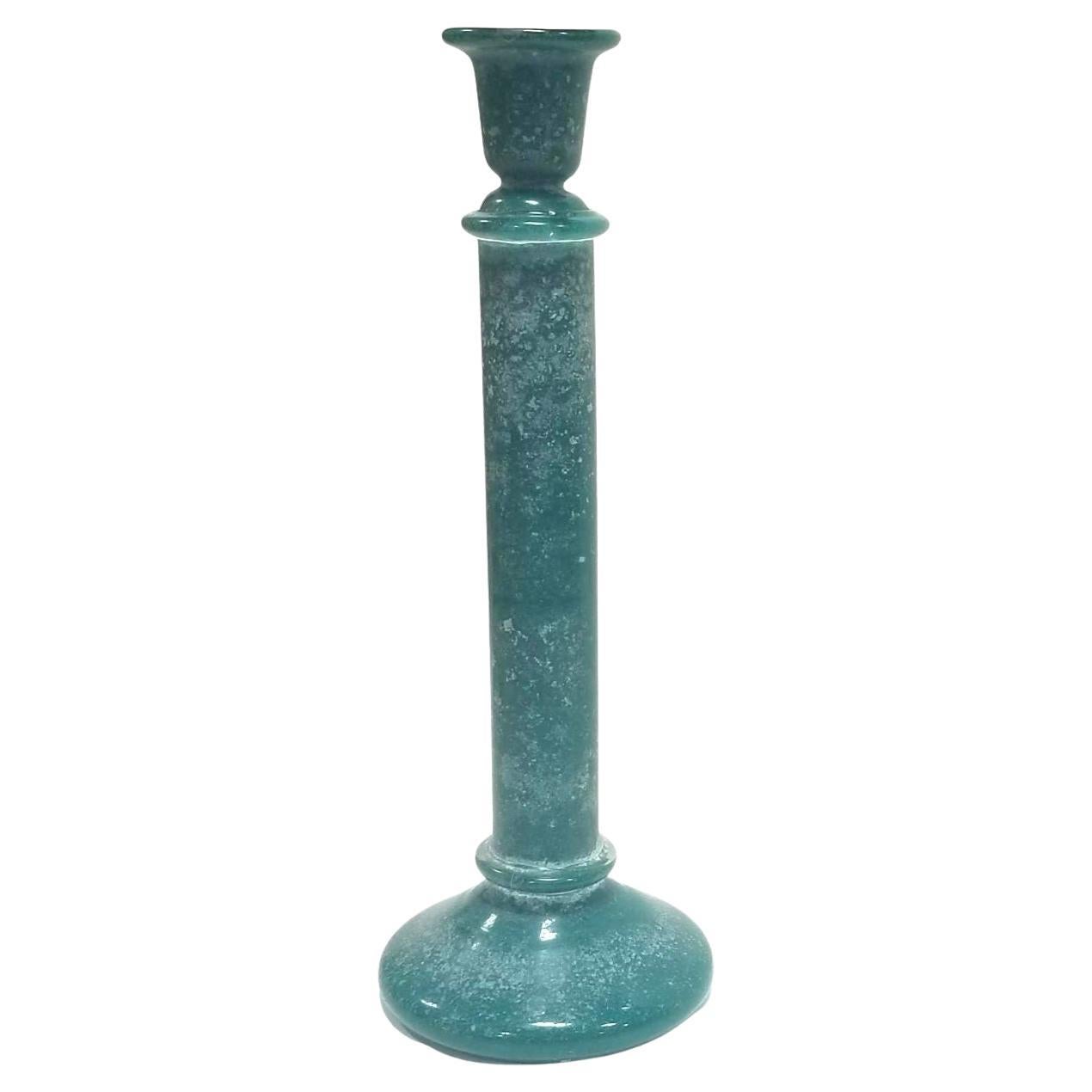 Portacandele vintage da 17" in vetro turchese smerigliato