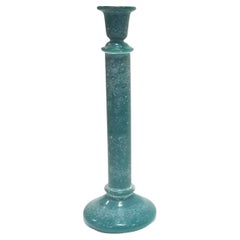 17" Vintage Candlestick Holder Turquoise Glass Frosted