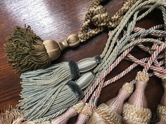17 Vintage French Silk and Cotton Tassel Curtain Tie Backs