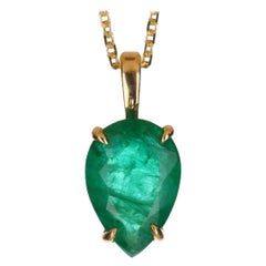 Pendentif solitaire en or 18 carats avec émeraude de Colombie taille poire de 1,70 carat