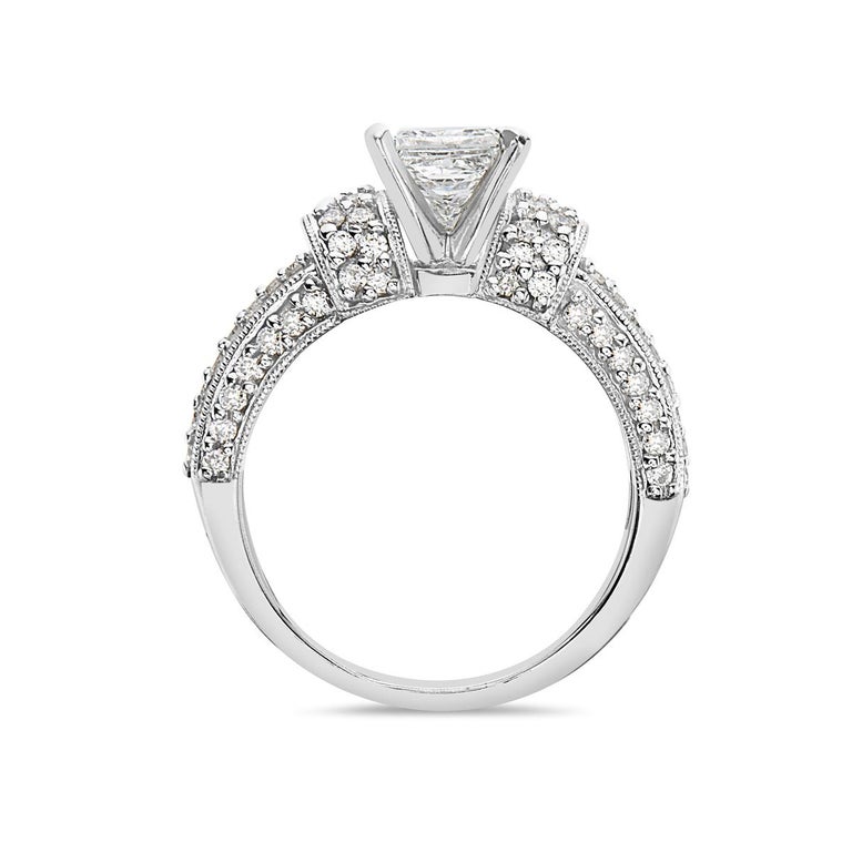 1.70 Carat 18 Karat White Gold Princess Cut Pave Set Engagement Ring ...