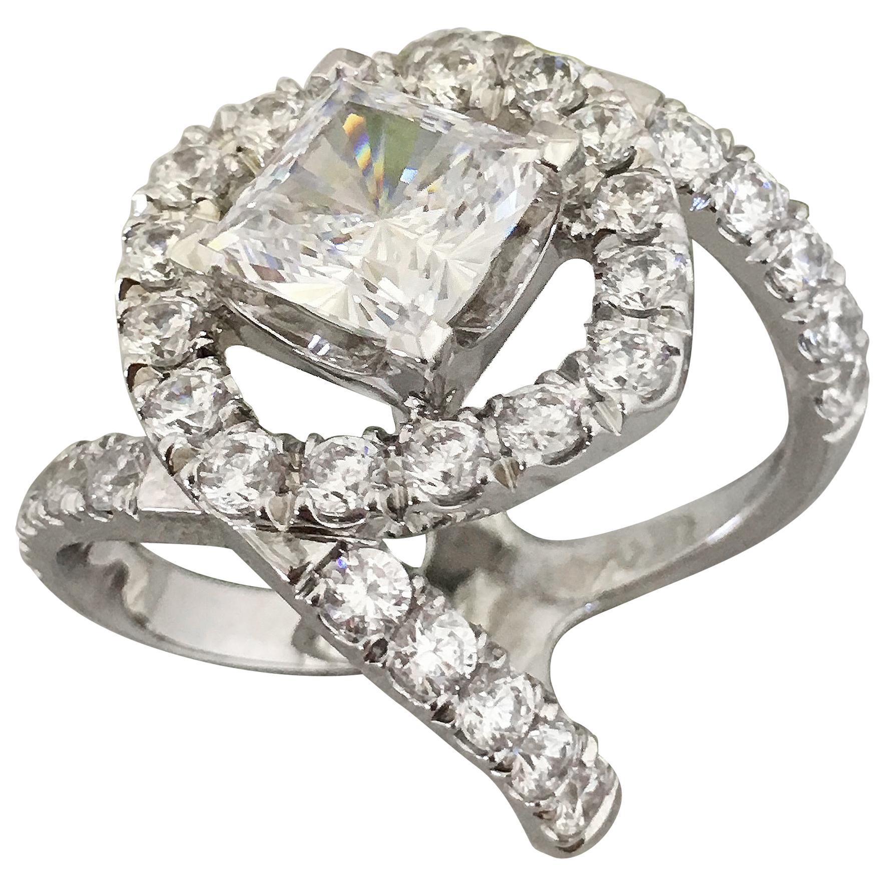 1.70 Carat Approximate Princess Diamond Ring, Ben Dannie For Sale