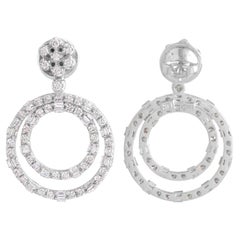 1.70 Carat Baguette Round Diamond Dangle Earrings 18 Karat White Gold Jewelry