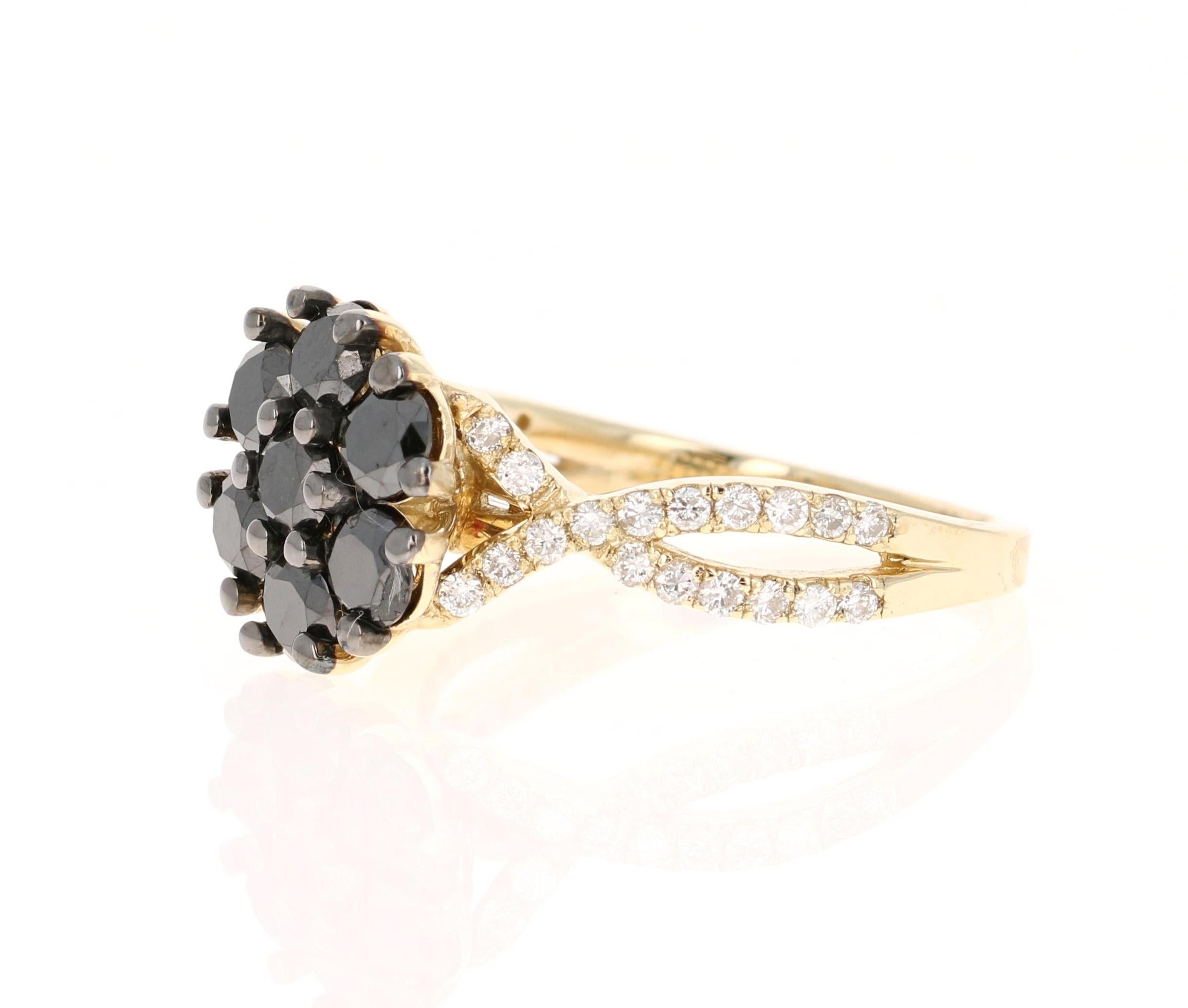 Contemporain Bague de fiançailles en or jaune avec diamant noir de 1,70 carat en vente