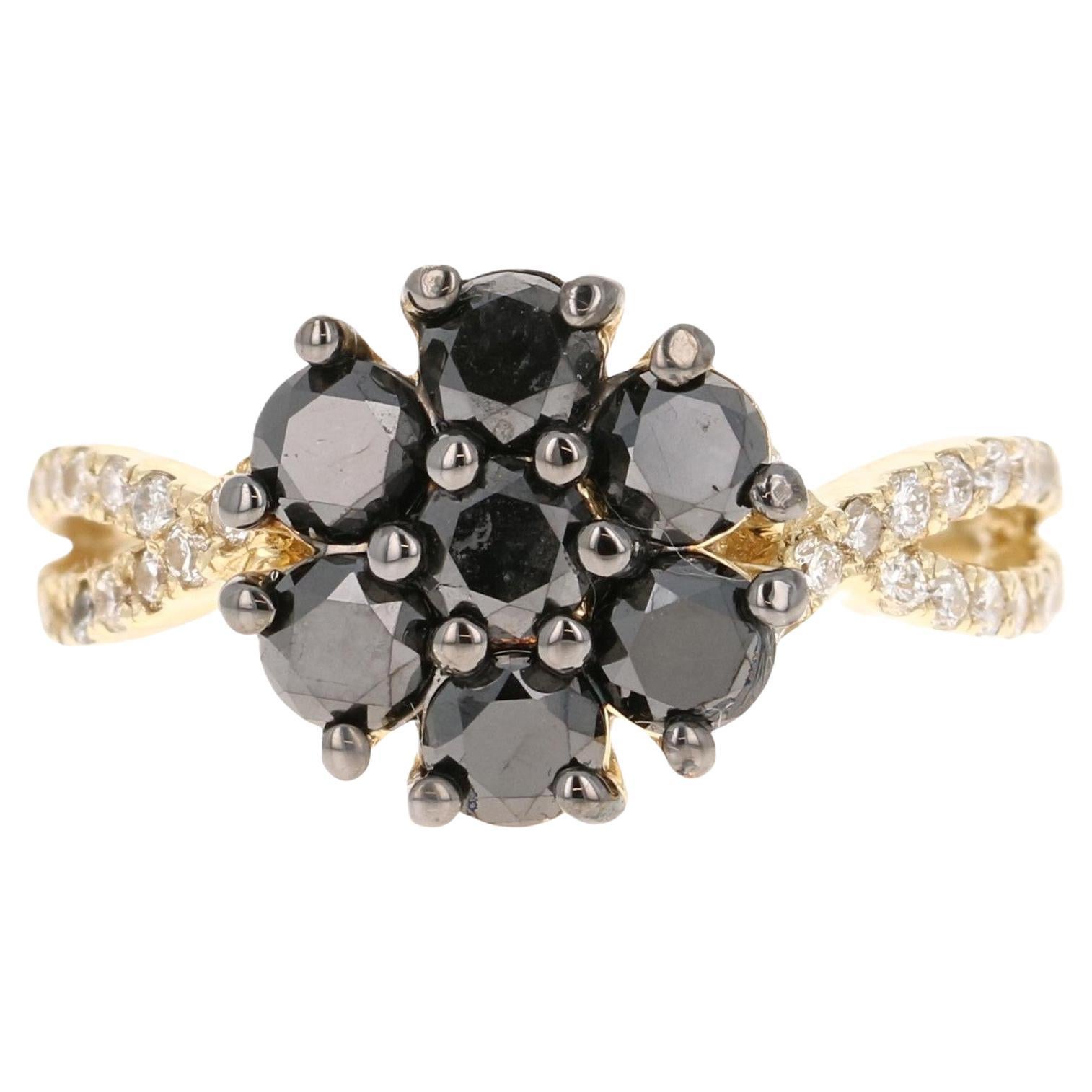 Anillo de compromiso de oro amarillo con diamante negro de 1,70 quilates