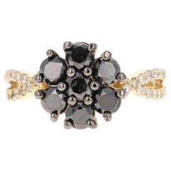 1.70 Carat Black Diamond Yellow Gold Engagement Ring