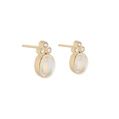 1,70 Karat Blauer Mondstein Diamant Gelbgold Ohrringe