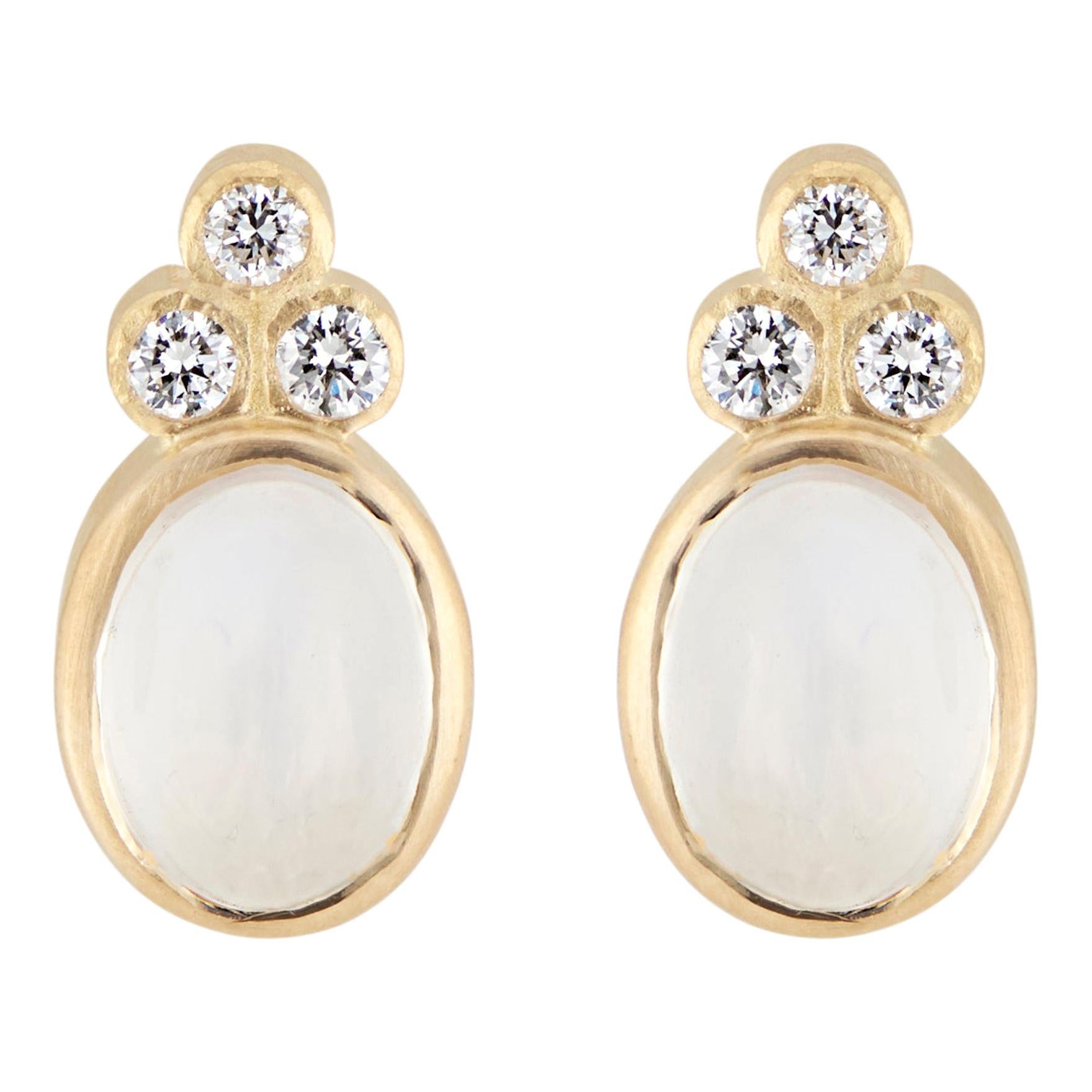 1.70 Carat Blue Moonstone Diamond Yellow Gold Earrings