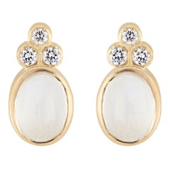 1.70 Carat Blue Moonstone Diamond Yellow Gold Earrings