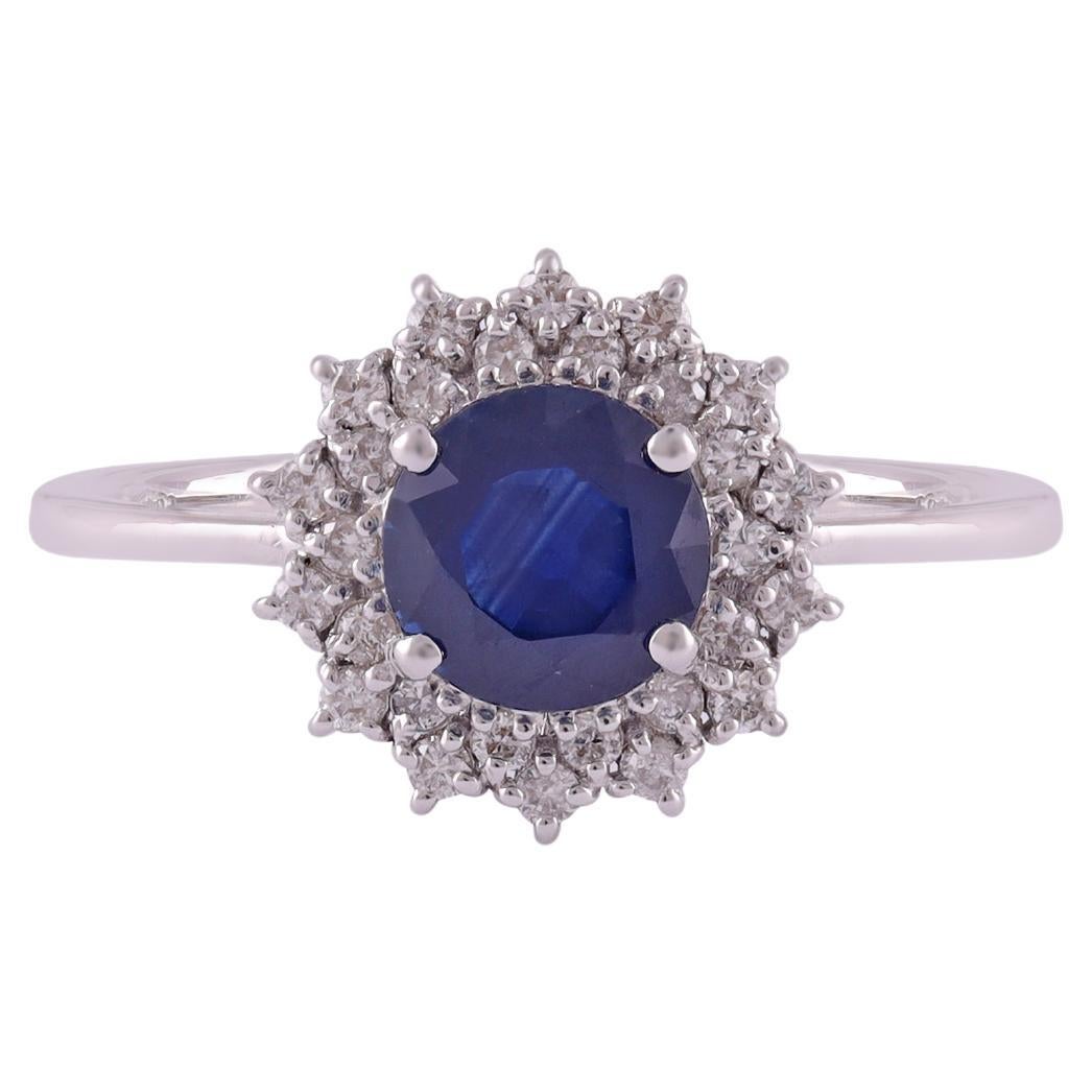 1.70 Carat Blue Sapphire and Diamond Ring in 18 Karat White Gold For Sale
